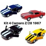 Kit 4 Carro de Coleção Chevrolet Camaro Z/28 Ano 1967 Vintage Kinsmart