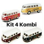 Kit 4 Miniatura Carrinho de Coleção Volkswagen Kombi / Perua Ano 1962 Kinsmart ( Hippe )
