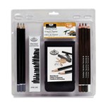 Kit Básico para Carvão, Grafite e Pastel com Mini Sketchebook Royal Langnickel 12 Peças- Rart-2107