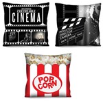 Kit 3 Capas de Almofada Cinema Claquete Pipoca 42cm para Sofá ou Cama