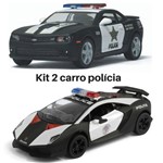 Kit 2 Carrinho de Coleção Camaro + Lamborghini Policia Kinsmart 1/38