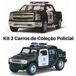 Kit 2 Carros de Coleção Policial Hummer e Silverado Cor Preto Polícia