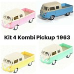 Kit com 4 Miniatura Carro de Coleção Volkswagen Kombi / Combi Pickup Cabine Dupla Escala 1/34 Kinsmart