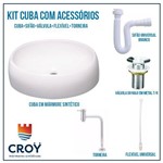 Kit Cuba Pia para Banheiro Croy Oval 40x30 Cm + Válvula 7/8 + Torneira Soft 1/4 + Sifão + Flexível