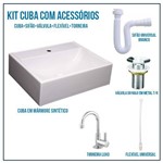 Kit Cuba Pia para Banheiro Retangular Jacuzzi 47 Cm + Válvula 7/8 + Torneira 1/4 + Sifão + Flexível