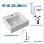 Kit Cuba Pia para Banheiro Retangular Modelo Jully + Válvula 7/8 + Torneira 1/4 + Sifão + Flexível