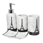 Kit para Banheiro 4 Peças Porta Sabonete Líquido Paris Preto e Branco