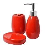 Kit para Banheiro 3 Peças Porta Sabonete Líquido Liso Vermelho