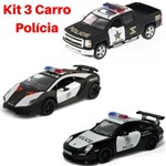 Kit 3 Réplica em Miniatura de Carros Policial Policia Ferro Kinsmart