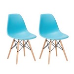 Kit - 2 X Cadeiras Charles Eames Eiffel DSW - Azul Tiffany - Madeira Clara