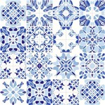 Papel de Parede Adesivo Vinilico Azulejo Azul com Branco Formas Geometricas