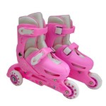 Patins Roller Infantil Classico Triline 3 Rodas Ajustavel com Kit de Proteção ROSA