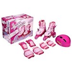 Patins Roller Infantil 3 Rodas 30 a 33 C/ Kit Proteção Rosa Fênix