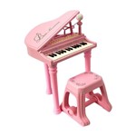 TECLADO PIANO INFANTIL MICROFONE BANQUINHO LUZ SOM - MC18059