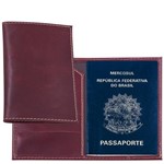Porta Passaporte em Couro Legítimo Vinho com Porta Cartões