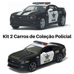 Promoção 2 Carro de Coleção Viatura Policial / Polícia Camaro e Mustang Cor Preto Escala 1/38