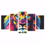 Quadro Leão Colorido 5 Peças 200x100cm