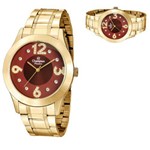 Relógio Feminino Champion Dourado Mostrador Vermelho CN29178i