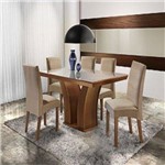 Sala de Jantar Leblon C/6 Cad. Atuale Castanho Tec. 39 Sued Areia Tampo Off White