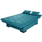 Sofa Cama com Bau Valentim - Essencial Estofados Reclinável Suede Liso - Azul Turquesa