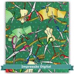 Tecido Estampado para Patchwork - Digital Tesoura Verde (0,50x1,40)