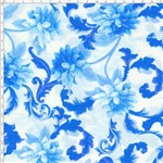 Tecido Estampado para Patchwork - Mirella Folhagem com Dália Azul 02 (0,50x1,40)