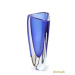Vaso Triangular Nº 1 Azul com Ouro - Murano - Cristais Cadoro